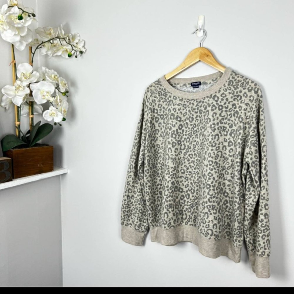 Splendid Cheetah Print Pullover Gray Sweater